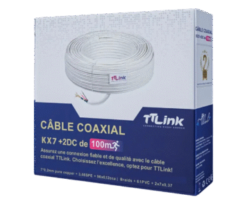 TT-LINK RG59+2DC – Câble coaxial double 100 m avec alimentation